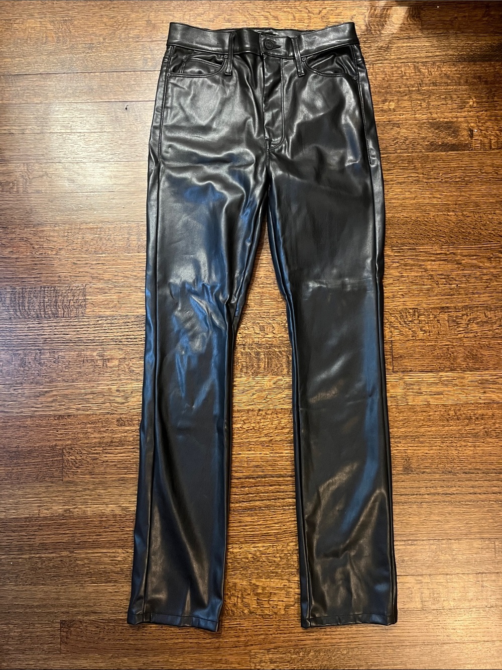 MOTHER Black Straight Faux Leather Jeans